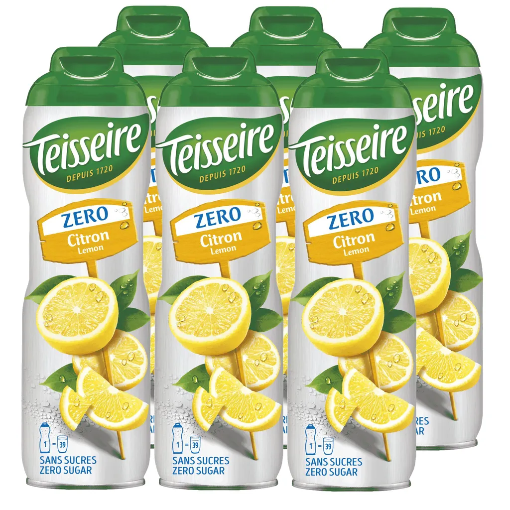 Teisseire syrup lemon/lemon zero sugar 600ml - cocktails (pack of 6) 600 ml