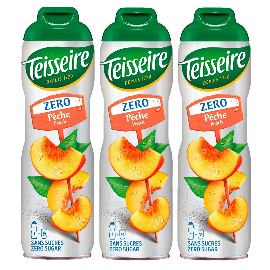 Teisseire syrup peach/peach zero sugar 600ml - cocktails (pack of 3)