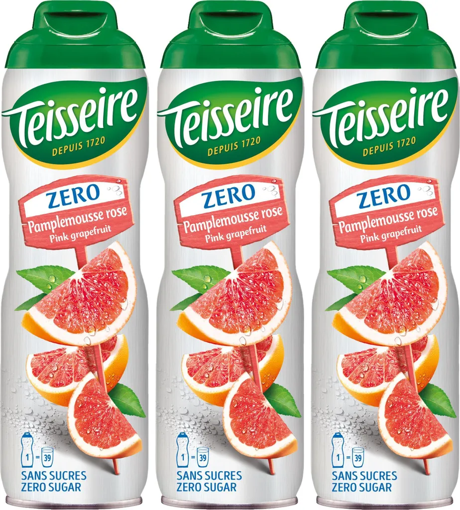 Teisseire Syrup Pink Grapefruit zero sugar 600ml - Cocktails (pack of 3)