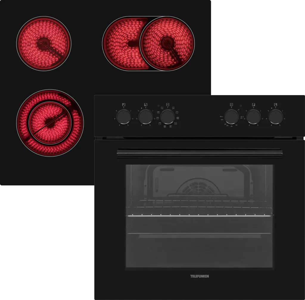 Telefunken ECHS65A-B2 Built-in Oven Set | Electric Oven and Hob Combination | Oven & Glass Ceramic Hob | Hot Air Shield