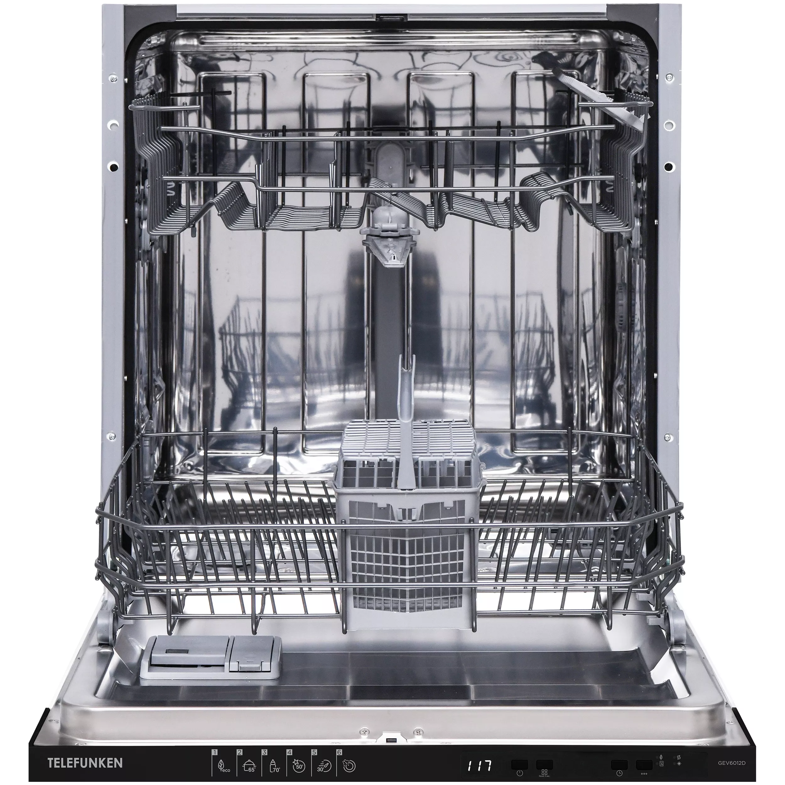 Telefunken dishwasher, 60 cm fully integrated, built-in dishwasher, 12 place settings, 6 programs, AquaStop, delay start, auto-door, quiet 45 dB, GEV6012D