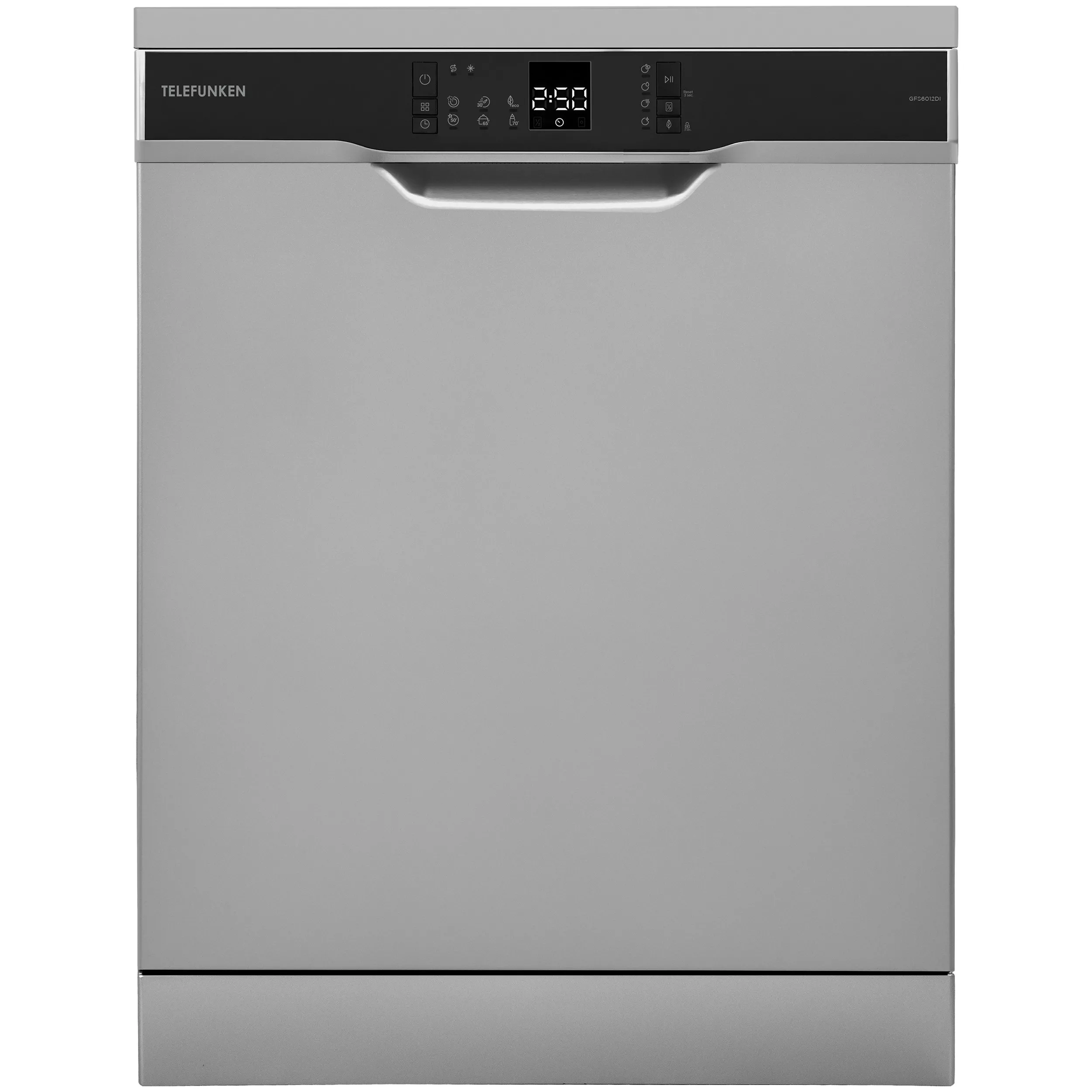 Telefunken freestanding dishwasher, 60 cm, 12 place settings, 6 programs, AquaStop, Eco, silver