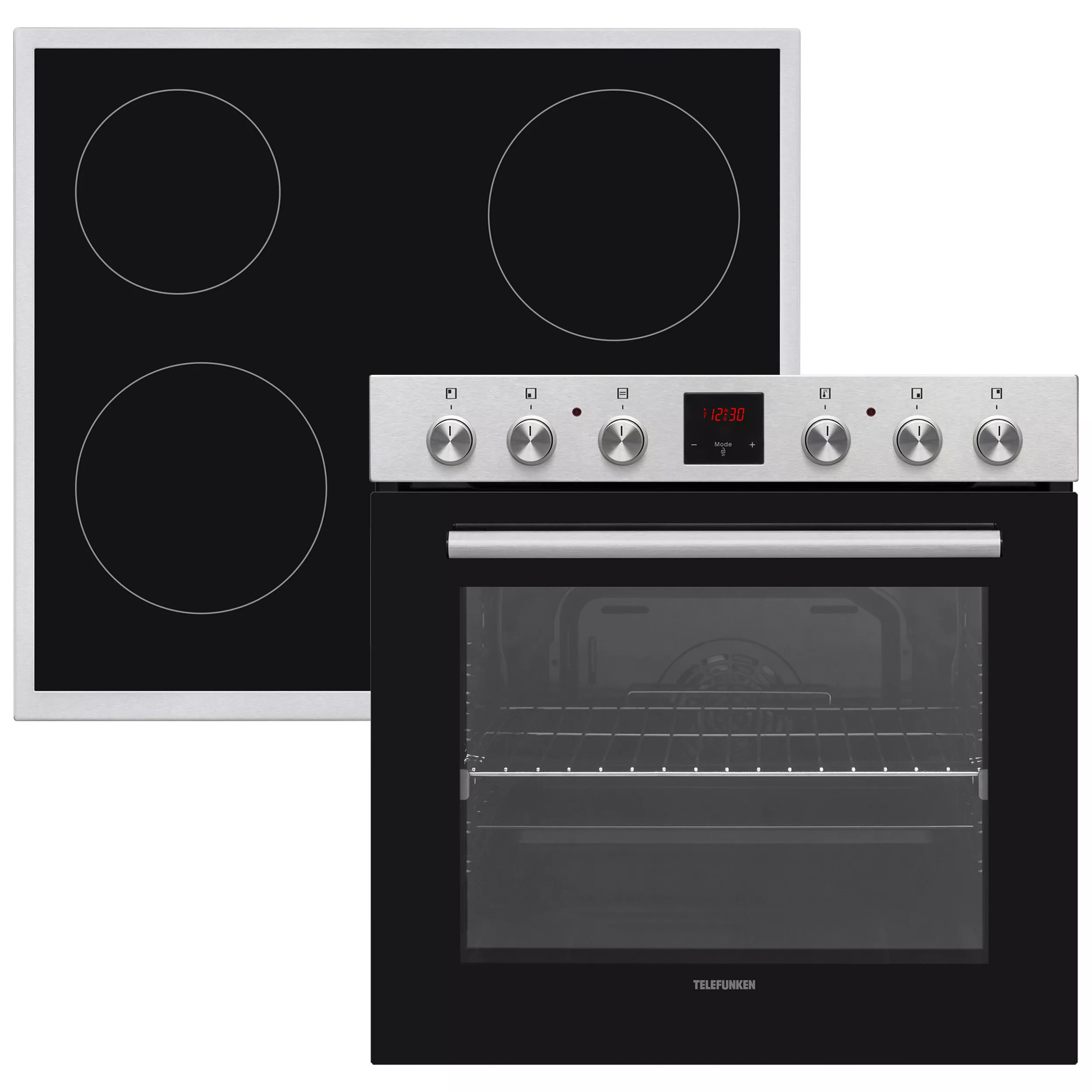 Telefunken Oven Set, Oven with top and bottom heat and fan-assisted operation, Glass ceramic hob with 4 zones, Telescopic runners, 78 liters, 60 cm, B-HS-75-C-I