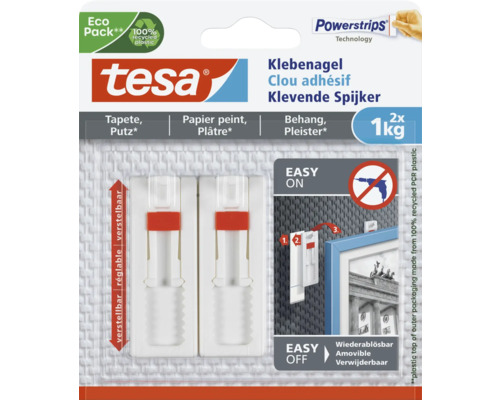 tesa adhesive nail for wallpaper & plaster adjustable white 1 kg load 2 pieces.