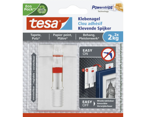 tesa adhesive nail for wallpaper & plaster adjustable white 2 kg load 2 pieces.