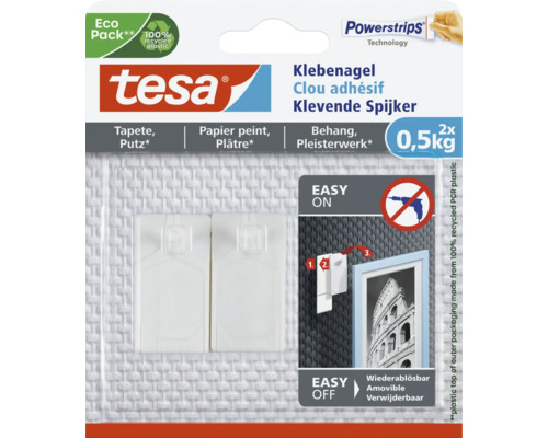 tesa adhesive nail for wallpaper & plaster white 0.5 kg load 2 pieces.