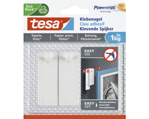 tesa adhesive nail for wallpaper & plaster white 1 kg load 2 pieces.
