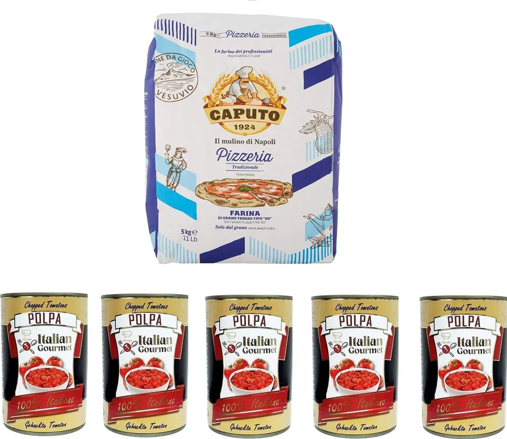Test package Caputo Pizzeria Farina pizza flour 5kg and Italian Gourmet Polpa di pomodoro finely chopped tomato paste 5x 400g