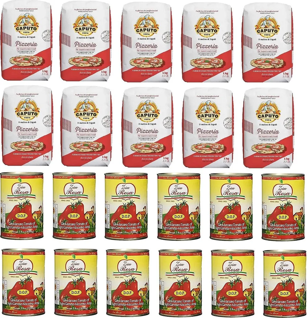 Caputo Pizzeria Pizza Flour Test Pack (10 x 1 kg) + Zia Rosa DOP Pomodoro San Marzano Canned Tomatoes (12 x 400 g) 14800g