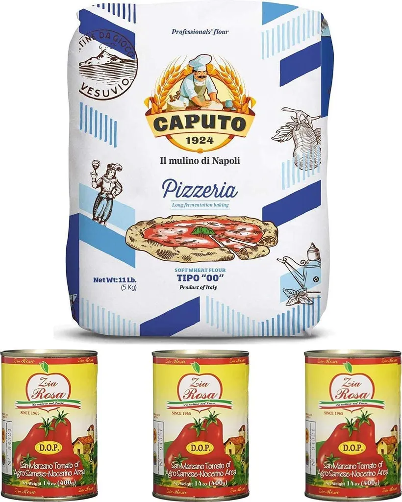 Sample pack of Caputo Pizzeria flour (5 kg) + 3 x Zia Rosa DOP Pomodoro San Marzano tomatoes from Campania (400g cans) 5400g
