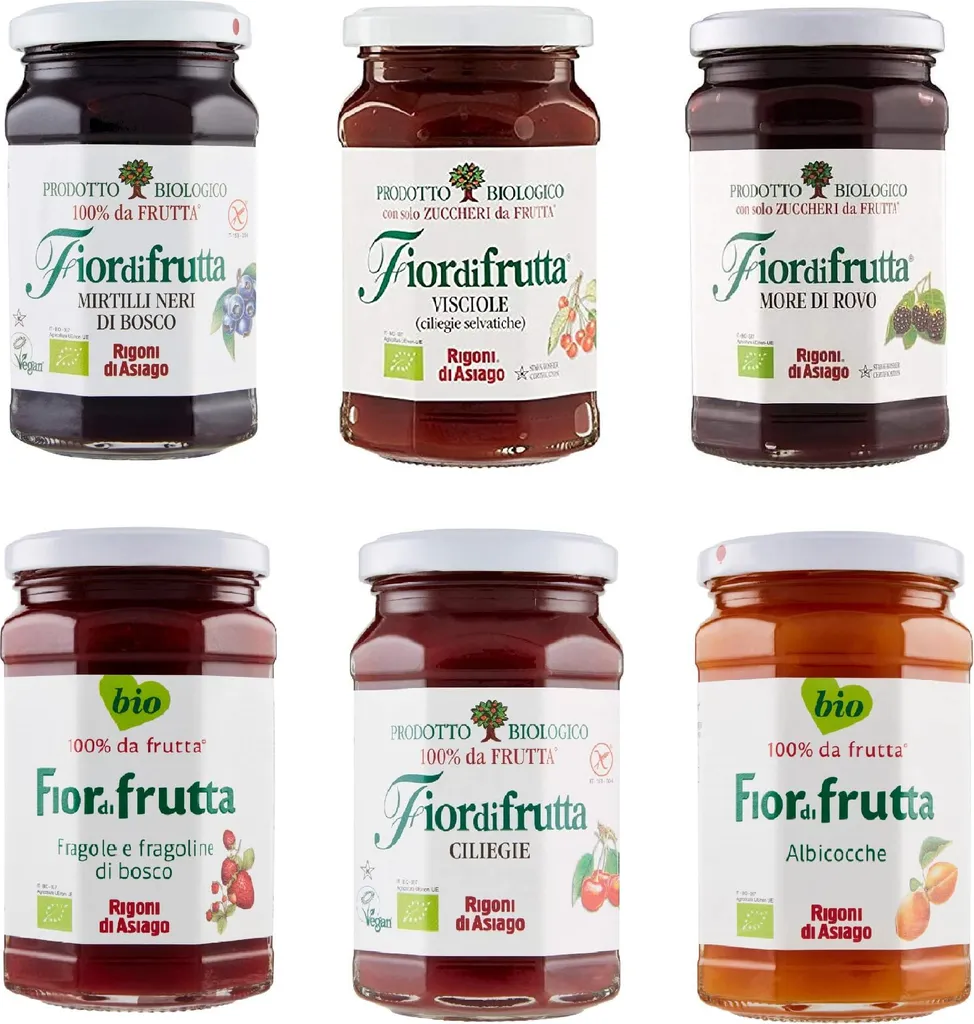 Rigoni di Asiago Fiordifrutta bread spreads and jams (6 x 250g) + Italian Gourmet polpa (400g) test package 1900g