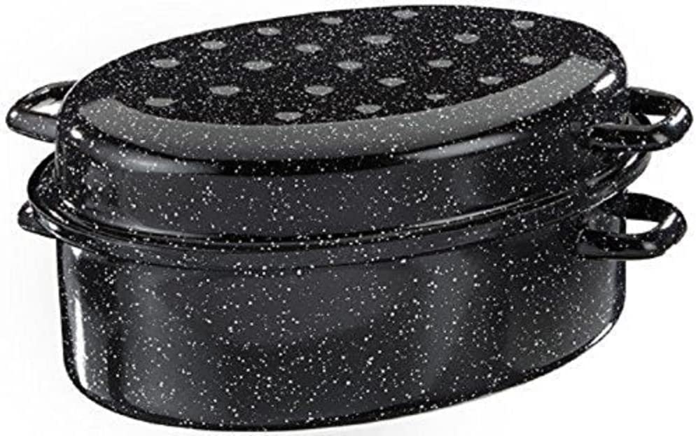 Ingenio von Tefal Testrut Black / White Speckled Enamel Goose Roasting Pan, 34 cm