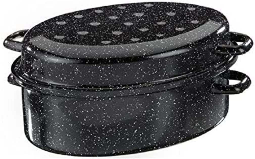 Ingenio von Tefal Testrut Black / White Speckled Enamel Goose Roasting Pan, 42 cm