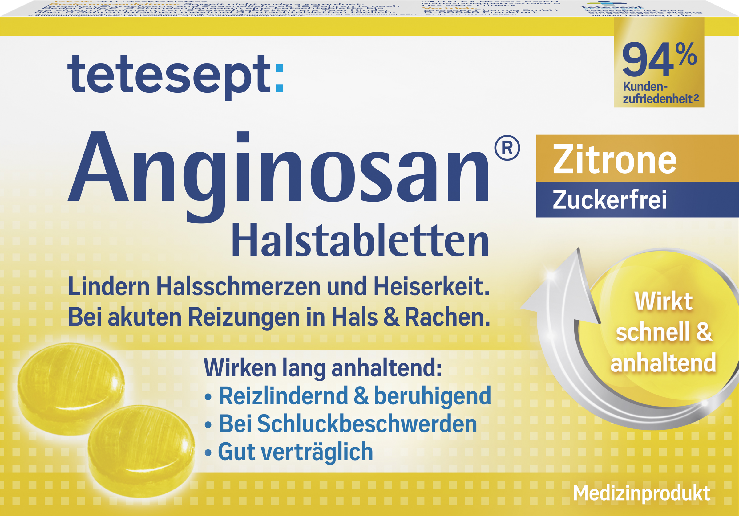 tetesept Anginosan throat lozenges lemon sugar-free