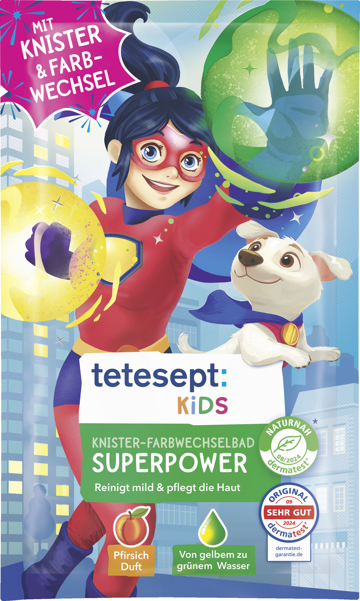 tetesept Kinder Badespaß tetesept Kids Bath Fun Crackling Color Changing Bath Superpower, 45 g