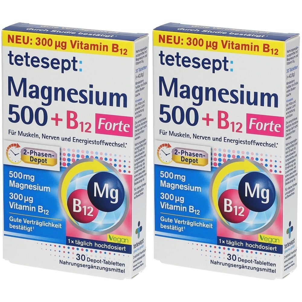 tetesept® Magnesium 500 + B12 Forte, 2x30 pieces