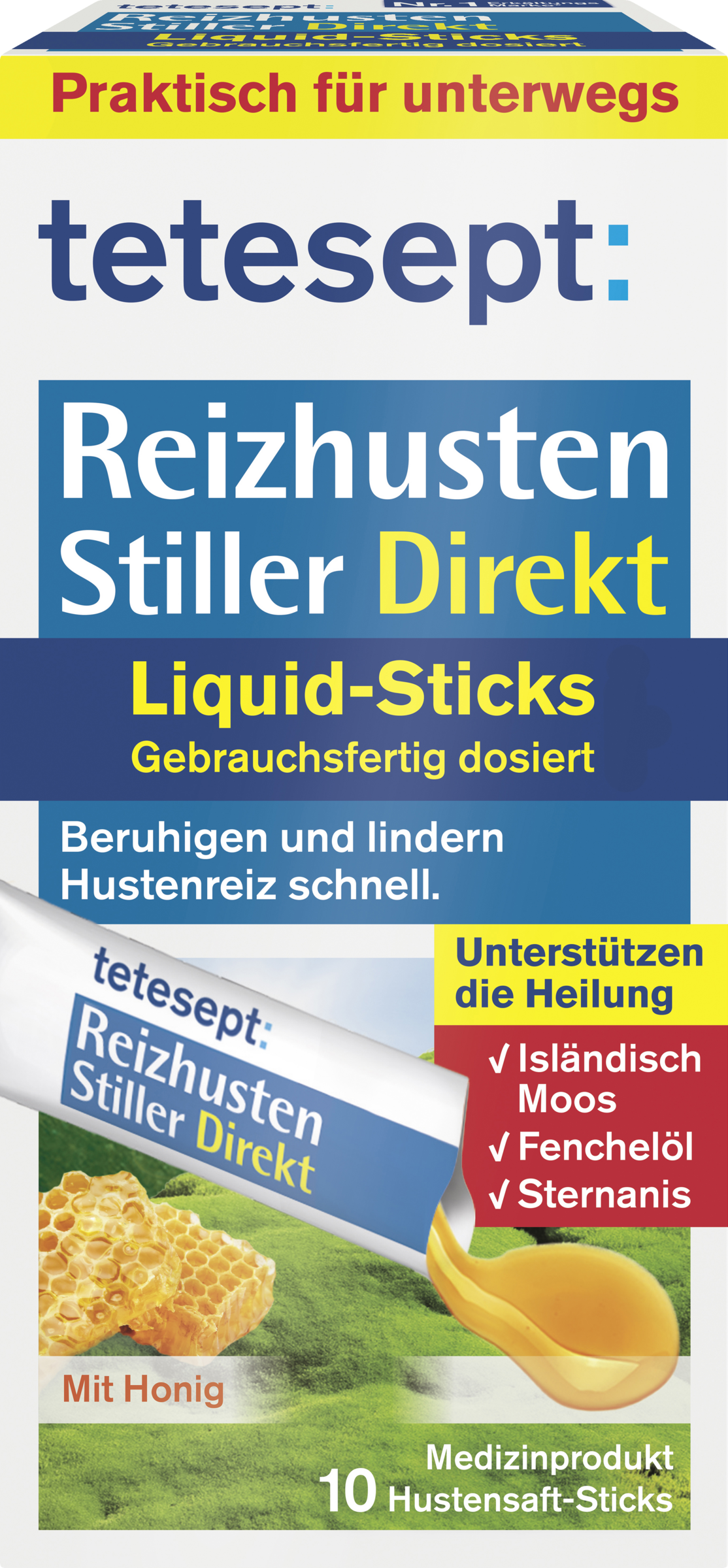 tetesept Cough Suppressant Direct Liquid Sticks, 10 Pieces