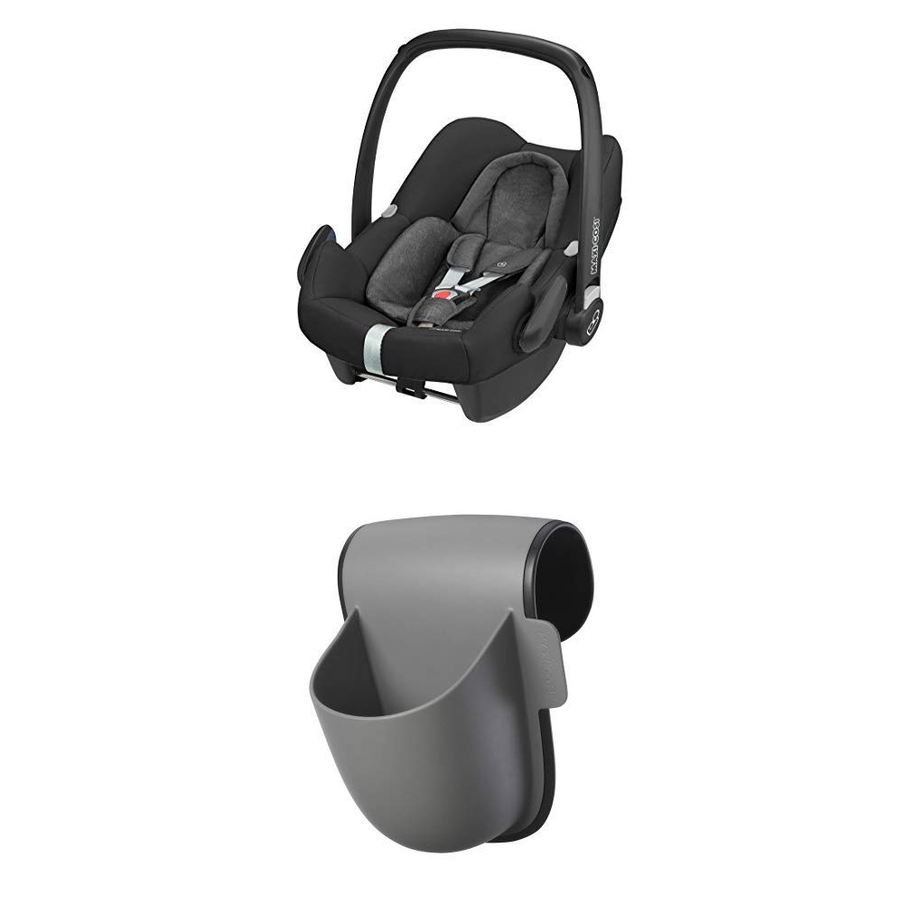 Maxi-Cosi Maxi Cosi Pearl One i-Size Reboarder Car Seat, Fits FamilyFix One i-Size Base Station, Group 1 Child Car Seat (9-18 kg), Nomad Black + Pocket Cup Holder, Grey