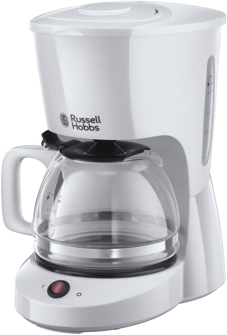 Russell Hobbs Coffee Machine Textures White, up to 10 Cups, 1.25 L Glass Jug, Automatic Shut-Off, Water Level Indicator, Warming Plate, Automatic Shut-Off, Drip Stop, 975 W, Filter Coffee Machine 22610-56