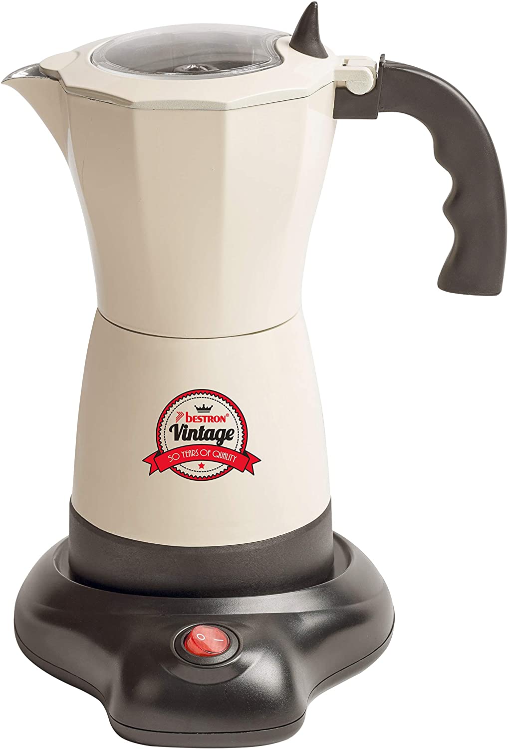 Bestron Electric Espresso Maker with Base, Vintage, 6 Espresso Cups, 480 Watt, Aluminium, Beige