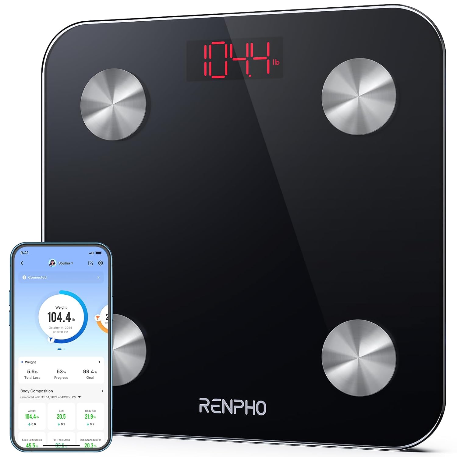 RENPHO Store RENPHO Personal Scales Digital Test Winner 2025, Body Fat Scales with Body Fat and Muscle Mass with App 180 kg, Bluetooth Body Scales for Body Fat, BMI, Weight, Water and Muscle Mass