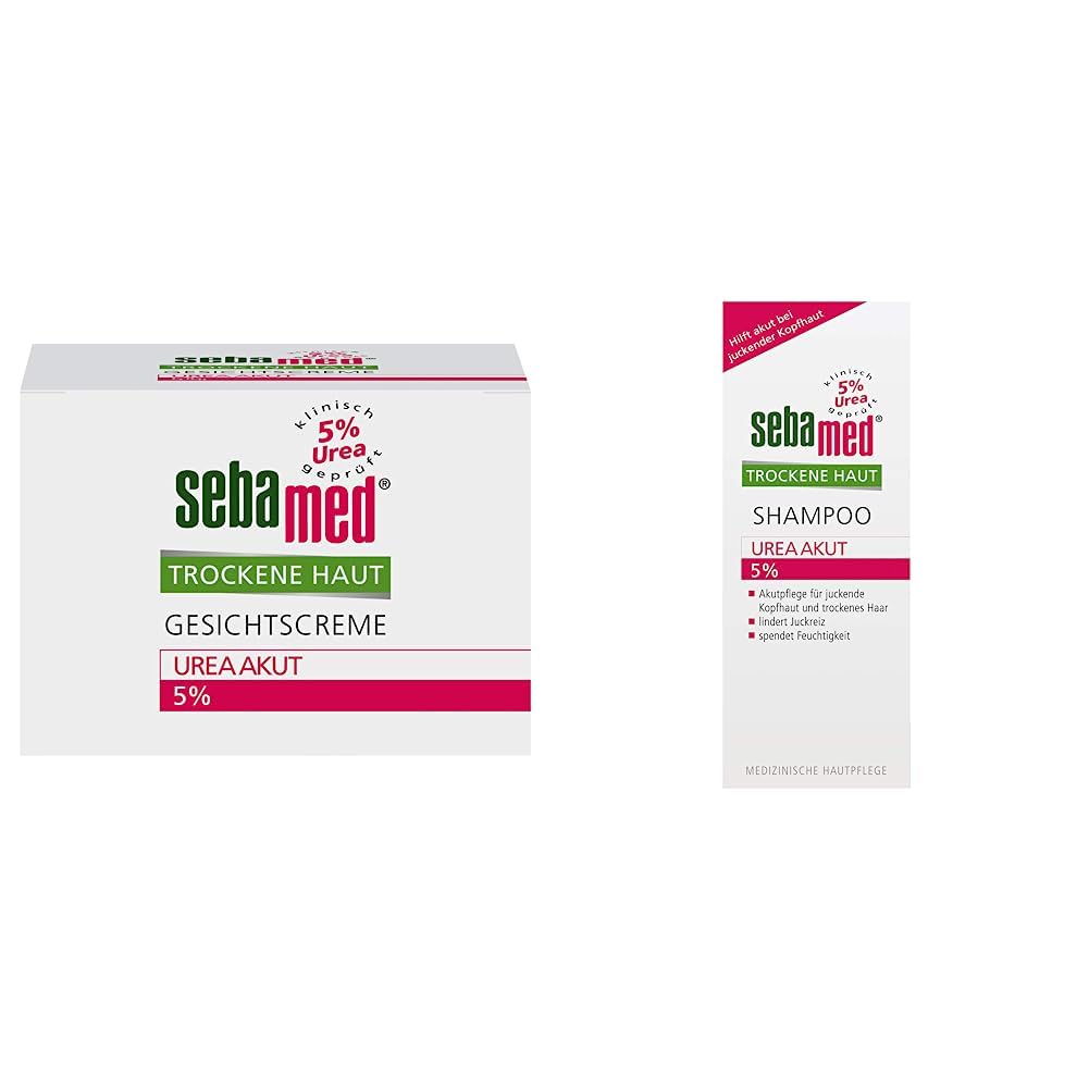 Sebamed Dry Skin Face Cream Urea Acute 5 Percent for Men And Women & Urea Acute 5% Shampoo Noticably Relieves ITching on Dry Scalp and Helps