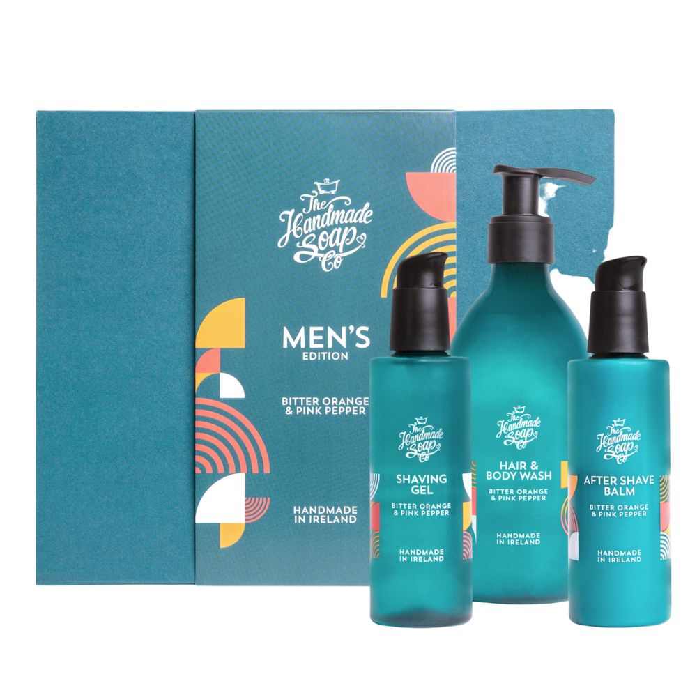 The Handmade Soap Company Mens Gift Set Wash & Shave Balm Bitter Orange & Pink Pepper 500 ml