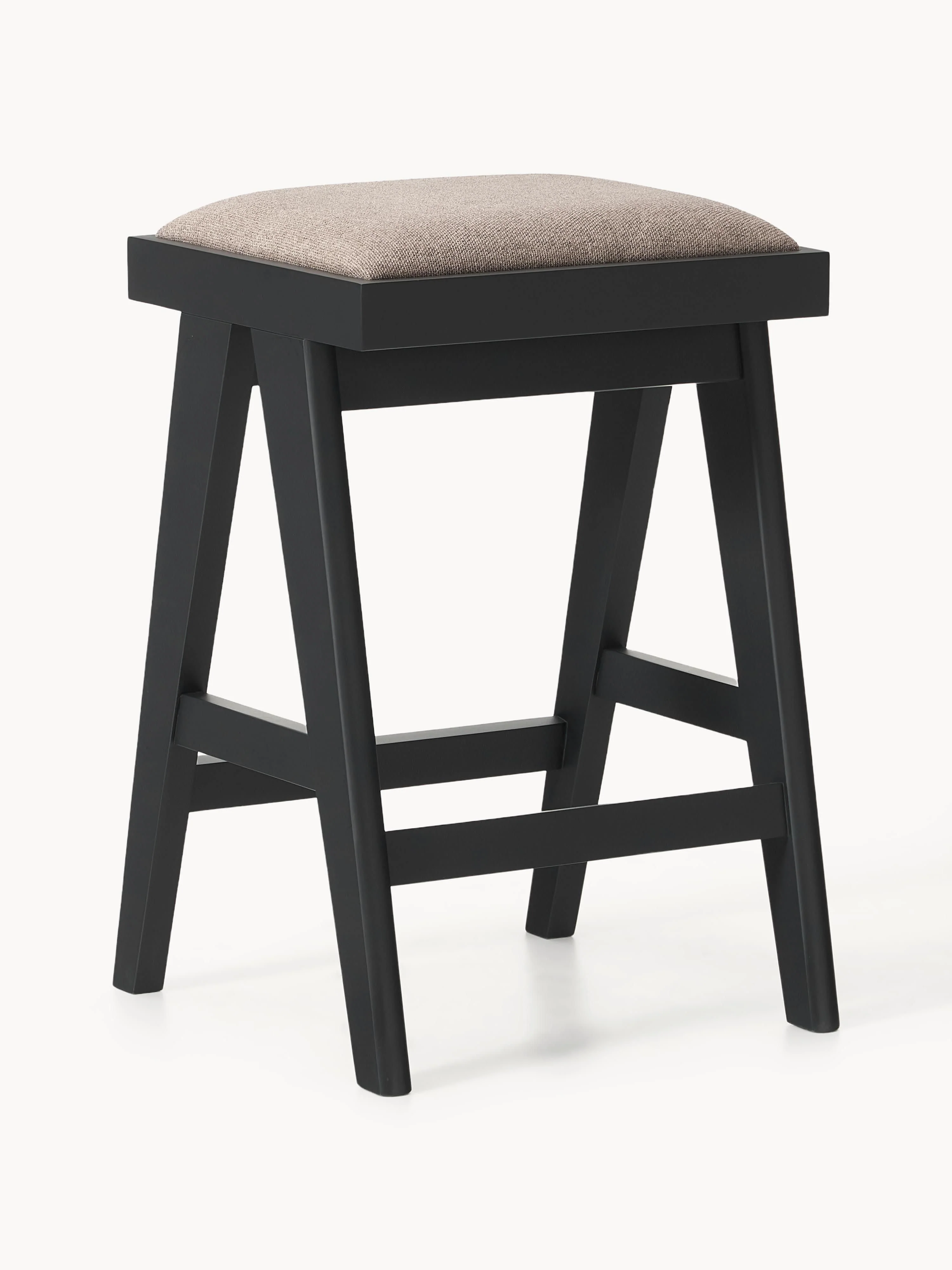 Westwing Collection Sissi bar stool with upholstery, Woven fabric greige, black