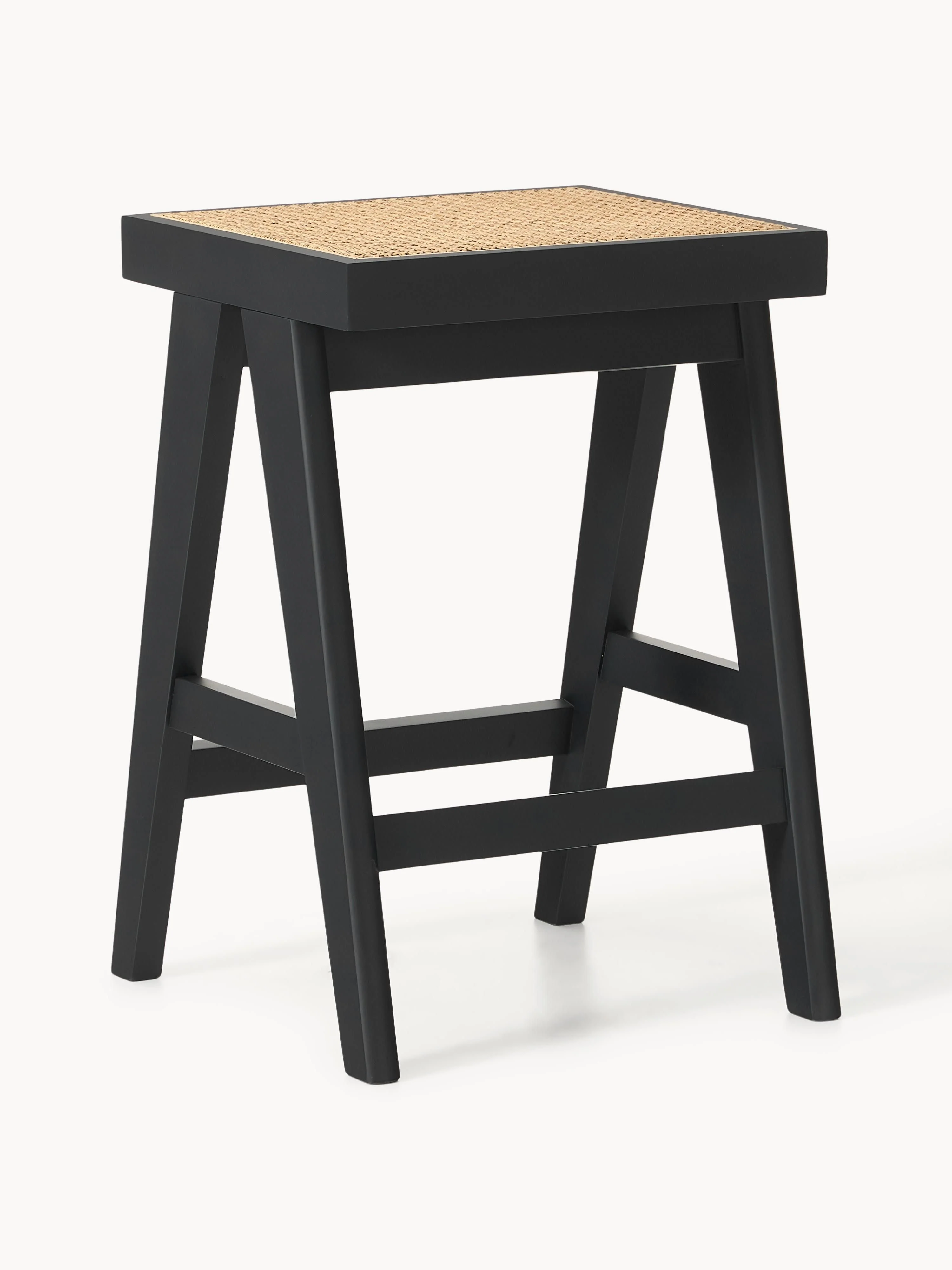 Westwing Collection Sissi bar stool with Viennese wickerwork, Black, light beige