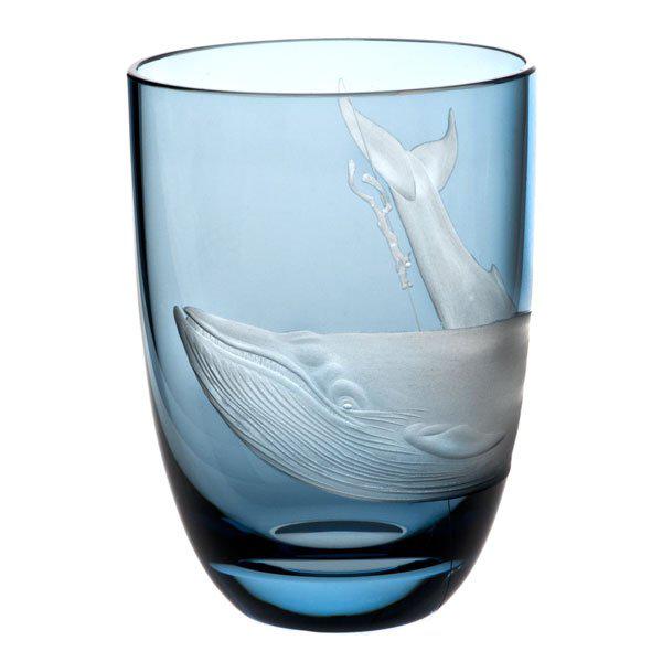 Theresienthal Glass Planet Earth Engraving Whale Smoke Blue (12cm)