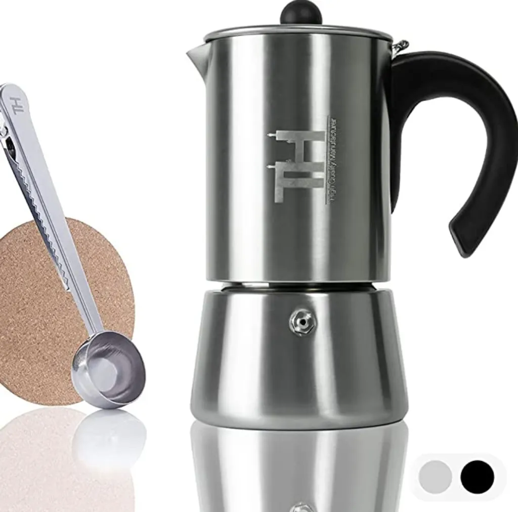 Thiru Espresso Maker Induction | Premium Stainless Steel Moka Pot incl. Tool Set (Silver, 6 Cups (300ml))