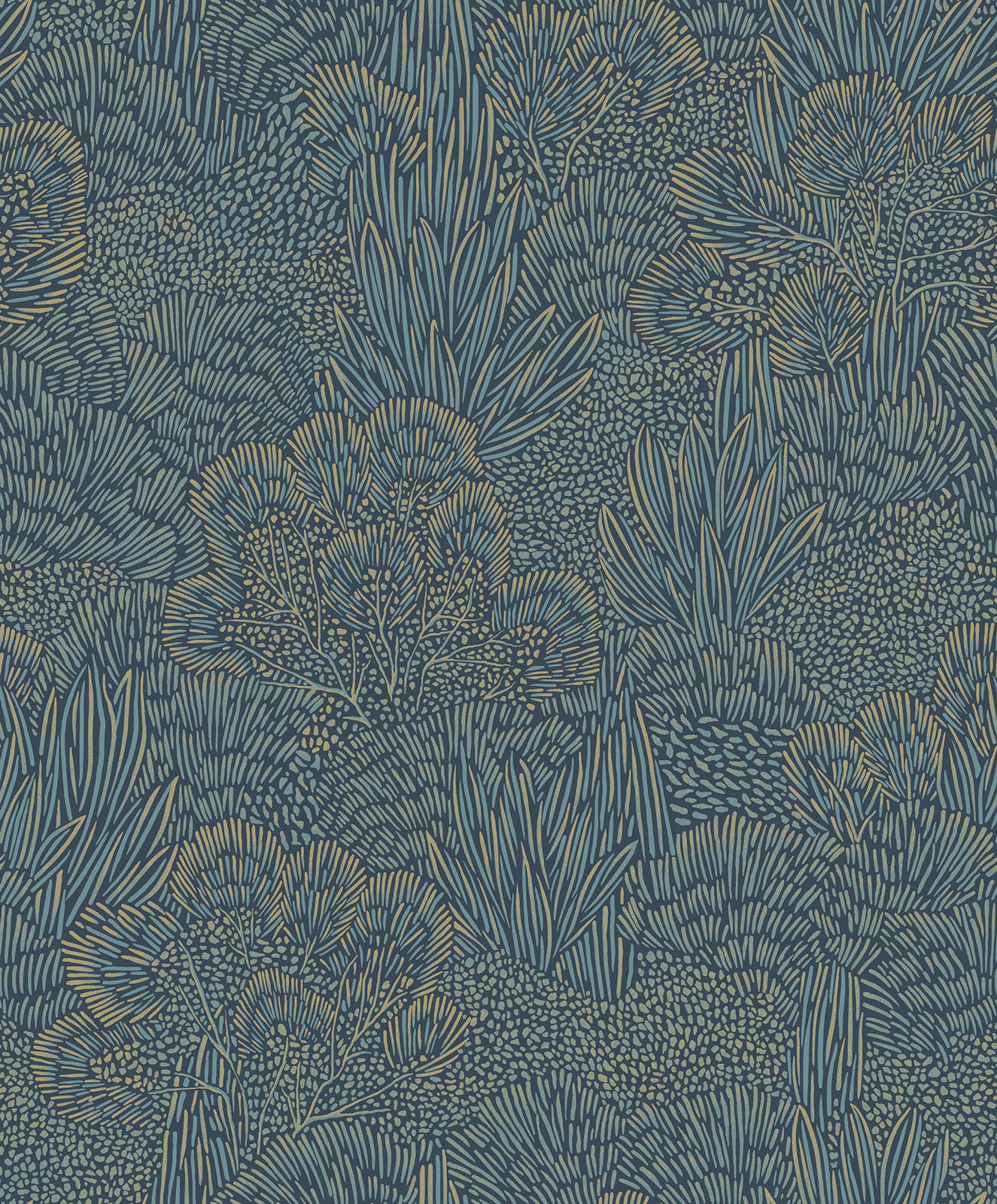 Thomas non-woven wallpaper Brazil Blue / gold plants BA26064