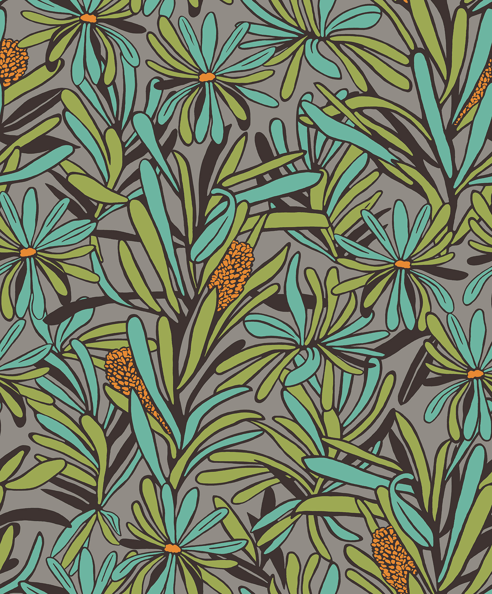 Thomas non-woven wallpaper Brazil Grey / orange plants BA26071