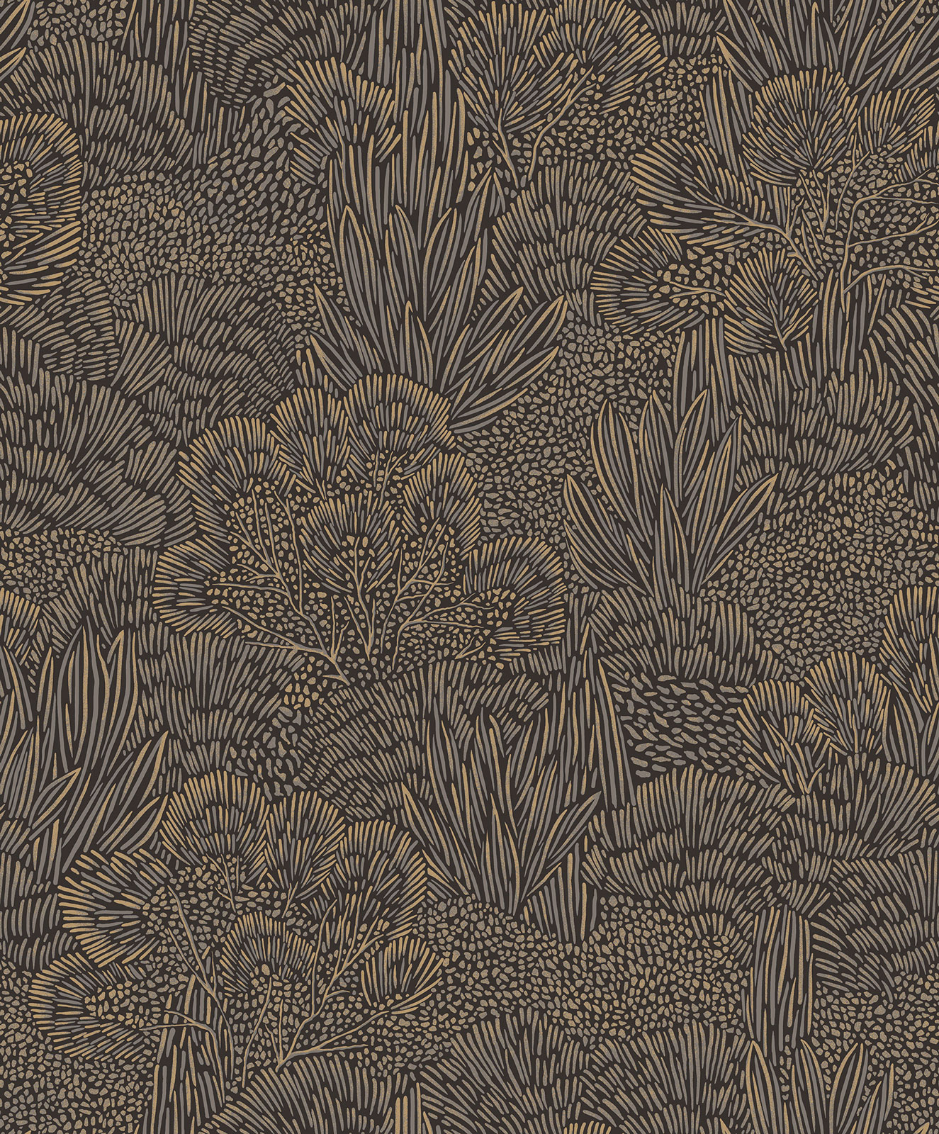 Thomas non-woven wallpaper Brazil Black / gold plants BA26065