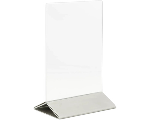 Securit Tabletop display stand with stainless steel base, transparent, DIN A6
