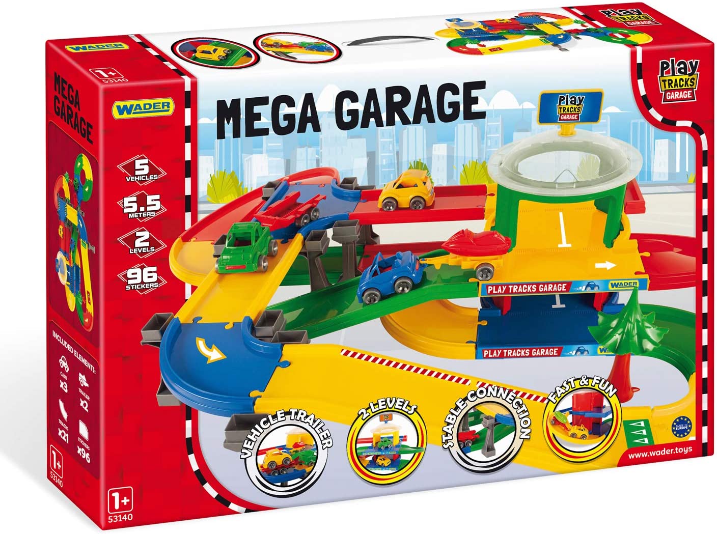 Wader 53140 Play Tracks Garage Levels With Three Vehicles, Two Trailers And