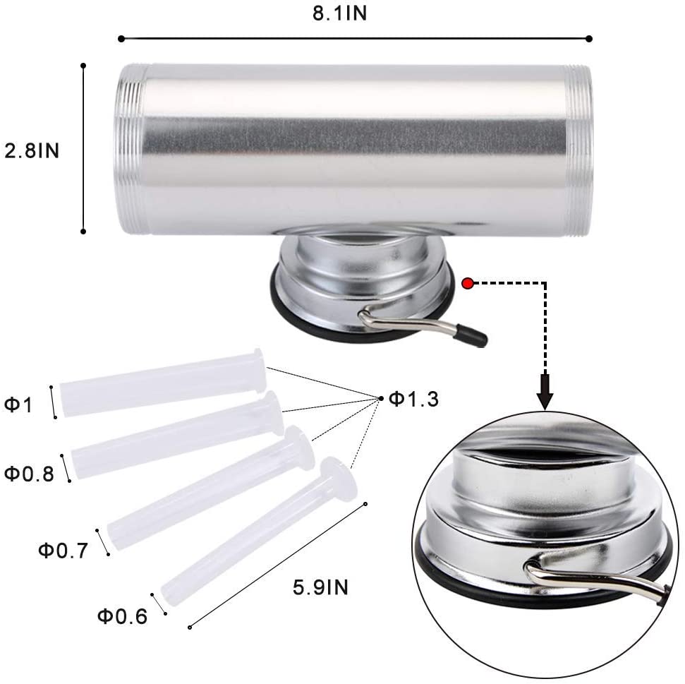 MASTER FENG Sausage Filler, Horizontal Kitchen Aluminium Sausage Filling Machine with Suction Base Packed 4 Size Professional Filling Nozzles for Homemade Sausages