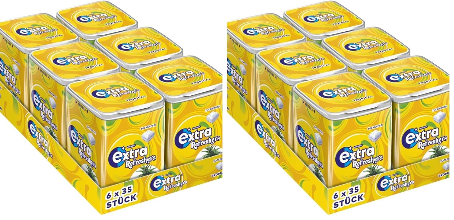 EXTRA Store Extra Refreshers Sugar-Free Chewing Gum, Tropical Gum, 6 x 35 Dragees, Bulk Pack Chewing Gum, Xylitol Sugar-Free Chewing Gum (210 Dragees) (Pack of 2)