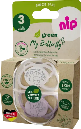 NIP Schnuller Green My Butterfly Silicon, Lila/Creme, Gr. 3, 16-32 months, 2 hours