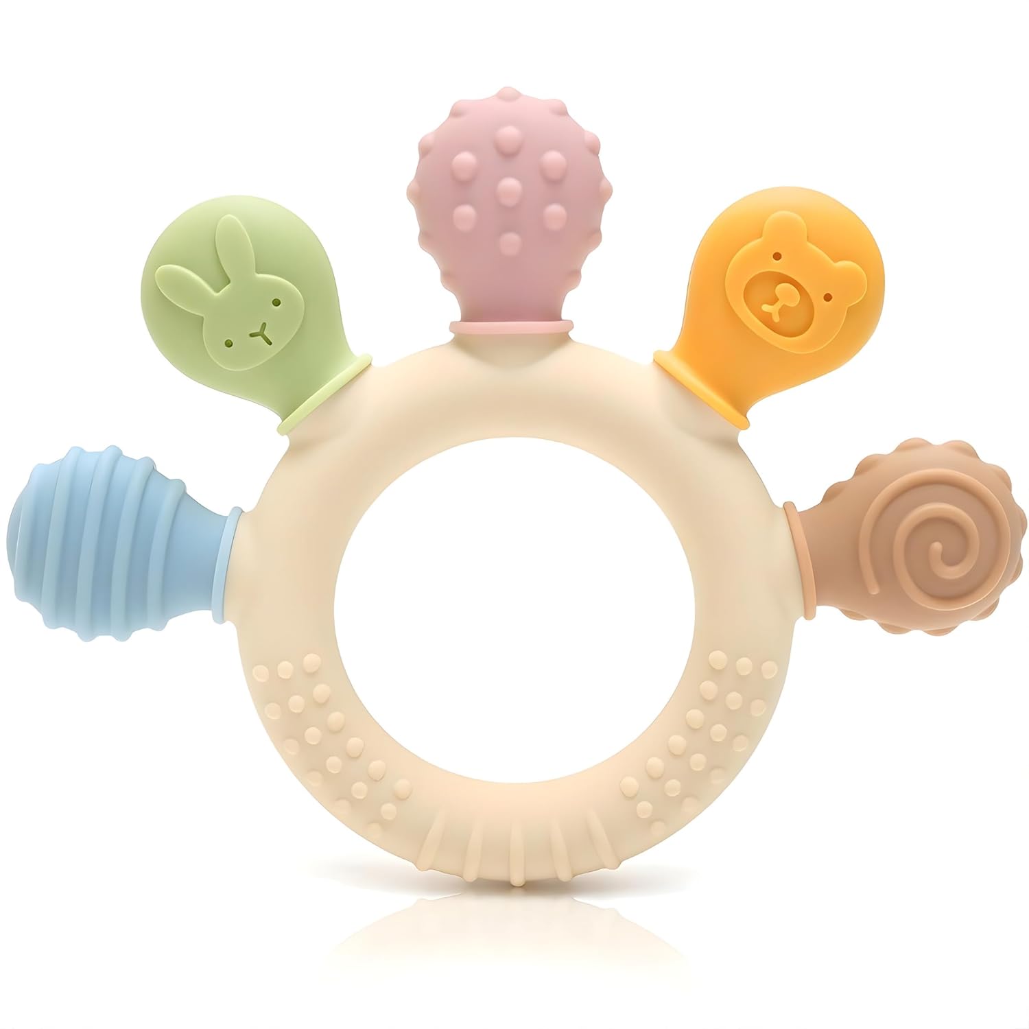 CAJA Teething Ring Baby BPA Free Teething Aid and Teething Toy Silicone Grip Ring with Textured Surfaces Sensory Safe Baby Toy for Teething Gift Idea for Birth Boys Girls
