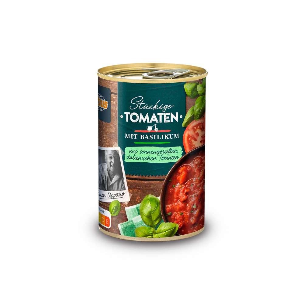GLOBUS Tomatoes in chunks, in tomato juice, with basil