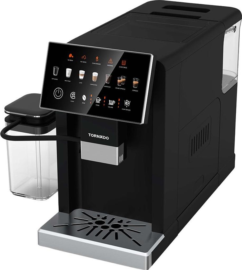 TORNADO TCMA-1001-GS, Espresso machine, 1.5 l, Coffee beans, Ground coffee, Built-in grinder, 1350 W, Black