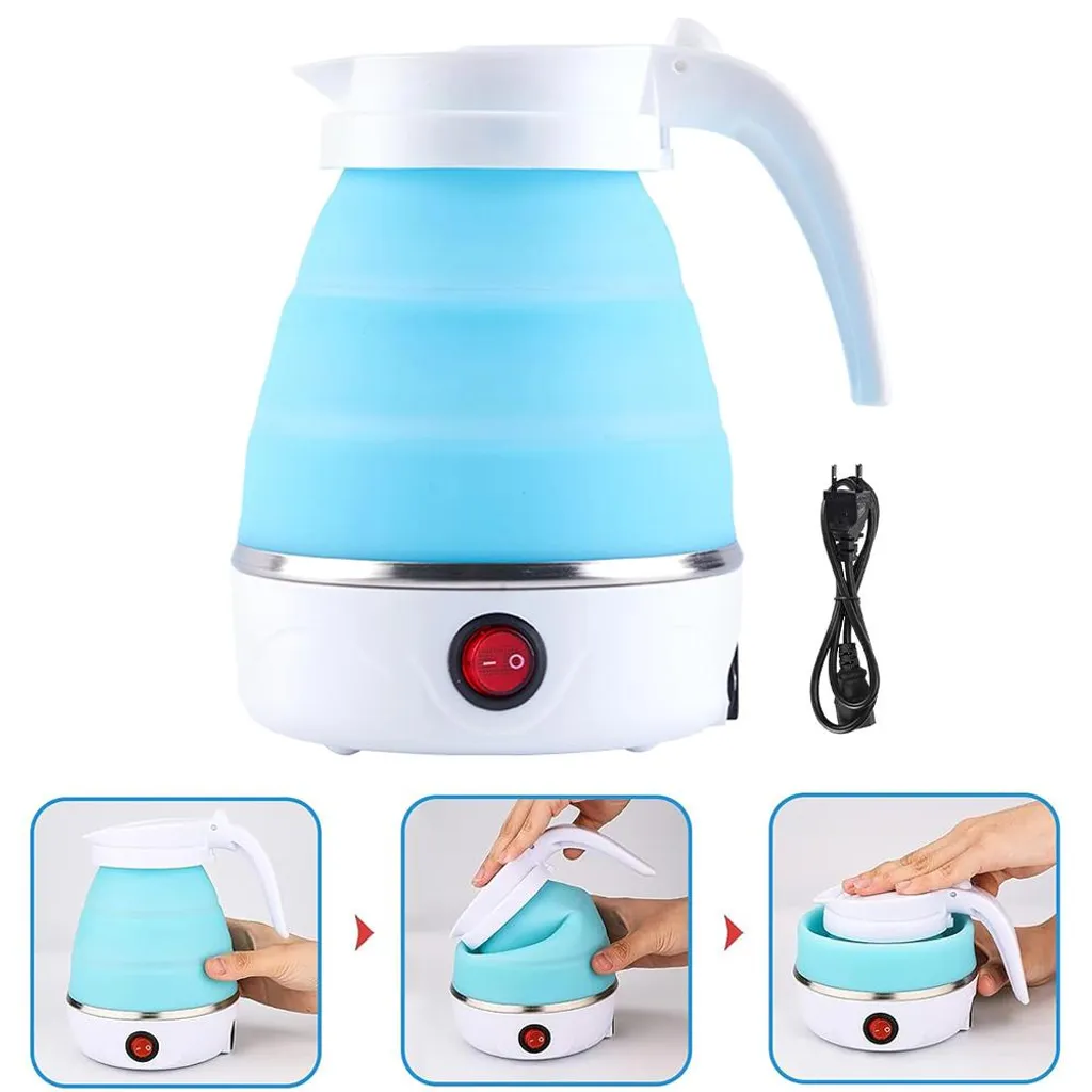 ZREE Portable travel kettle, foldable, 0.6L, blue, silicone, 600 watts