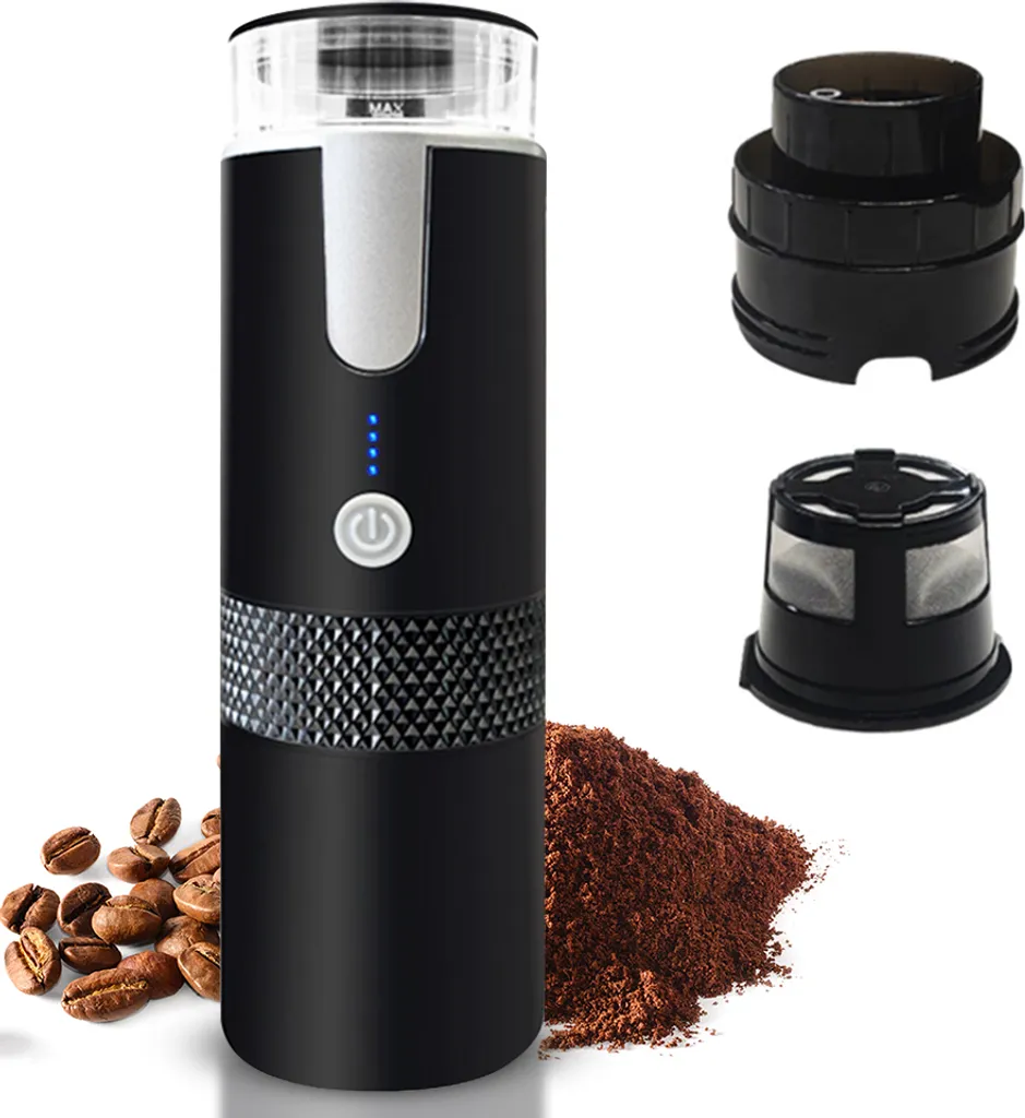 Lixada Portable electric espresso coffee makers, 6 oz single-serve mini coffee machine with ground coffee and capsule container, rechargeable 1200 mAh battery, automatic brewing for camping, travel, car, hiking, office