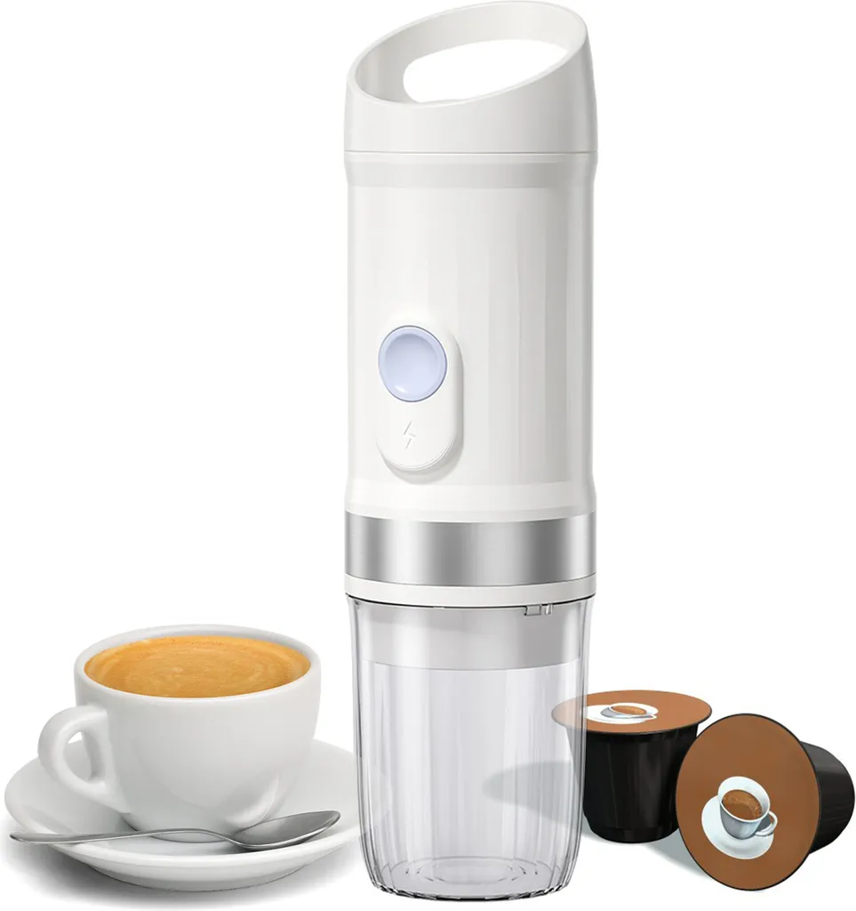 Lixada Portable electric espresso machine, cordless, for hot and cold brewing, 3 oz single-serve mini coffee maker with 3-in-1 coffee powder/N-capsule/DG capsule, 20 bar pump pressure, rechargeable 9600 mAh battery