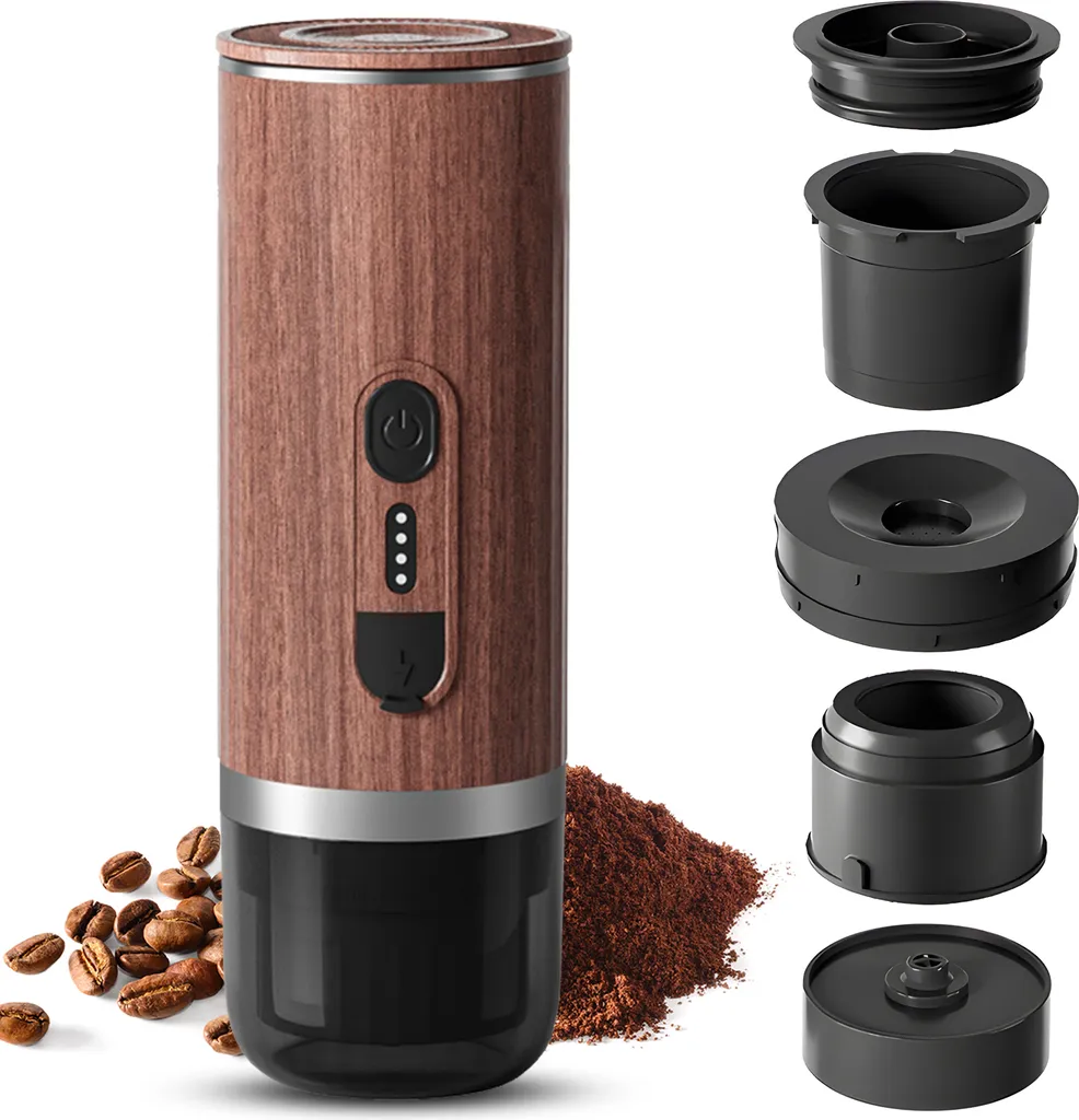 KKmoon Portable electric espresso machine, wireless heating, 3 oz single-serve mini coffee maker with 3-in-1 coffee powder/N-capsule/DG capsule container, 92 Smart Brew, 20 bar pump pressure, 7500 mAh battery