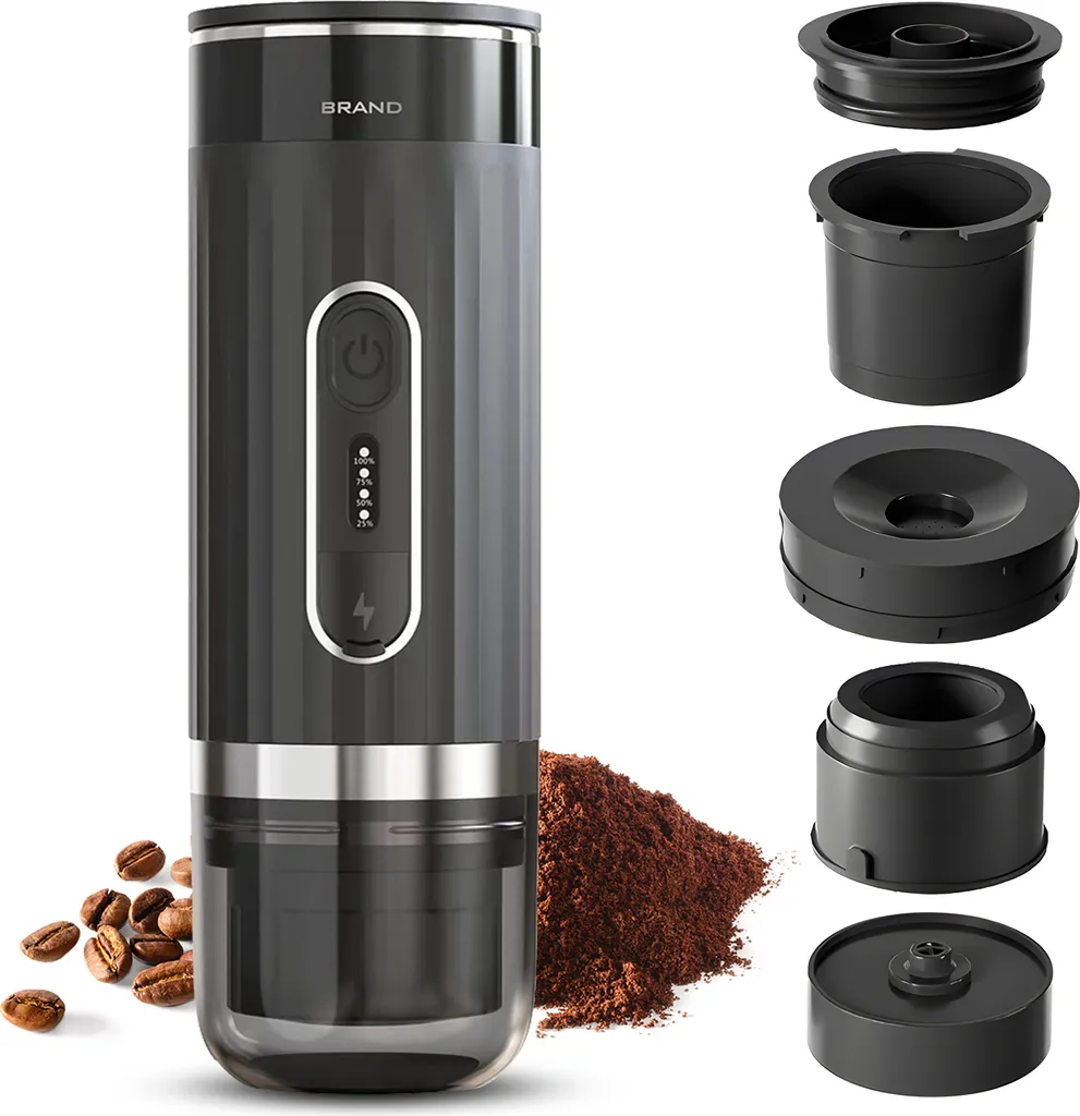KKmoon Portable electric espresso machine, wireless heating, 3 oz single-serve mini coffee maker with 3-in-1 coffee powder/N-capsule/DG capsule container, 92 Smart Brew, 20 bar pump pressure, 7500 mAh battery