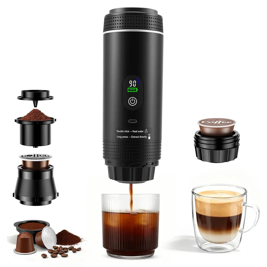 StarTech Portable Coffee Maker - 3-in-1 Automatic Espresso Machine - Brews Hot & Cold - For Capsules & Ground Coffee - Battery Not Required - Black