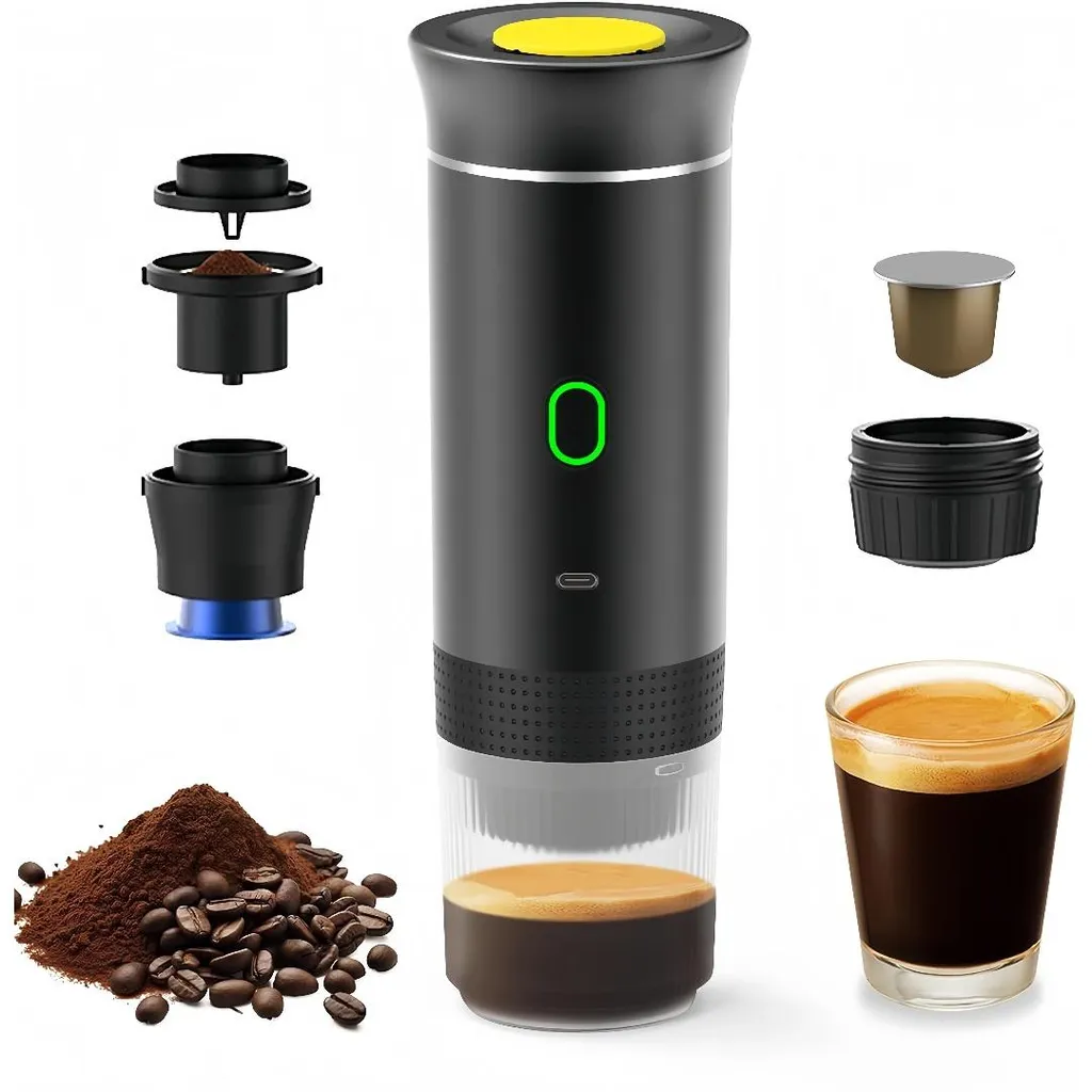 GIDEALED Portable Coffee Maker, 3-in-1 Electric Coffee Maker, Works with Capsules and Ground Coffee, for Cold Brewing and Warming (Black)