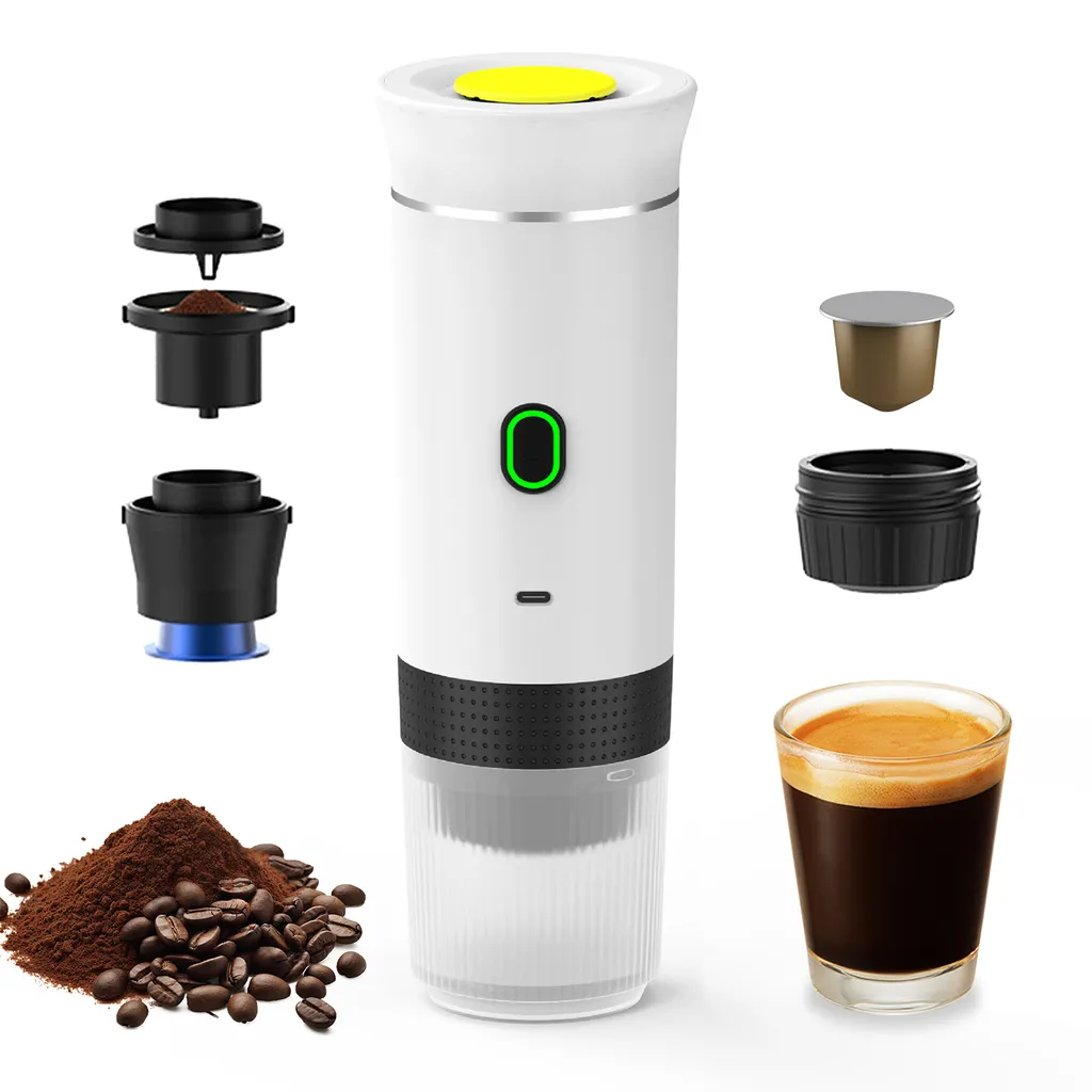 Lixada Portable coffee machine for car, home, travel, 3-in-1 cordless electric coffee maker, works with capsules and ground coffee, 15 bar, mini coffee machine for cold brew and hot brewing with 150 ml cup